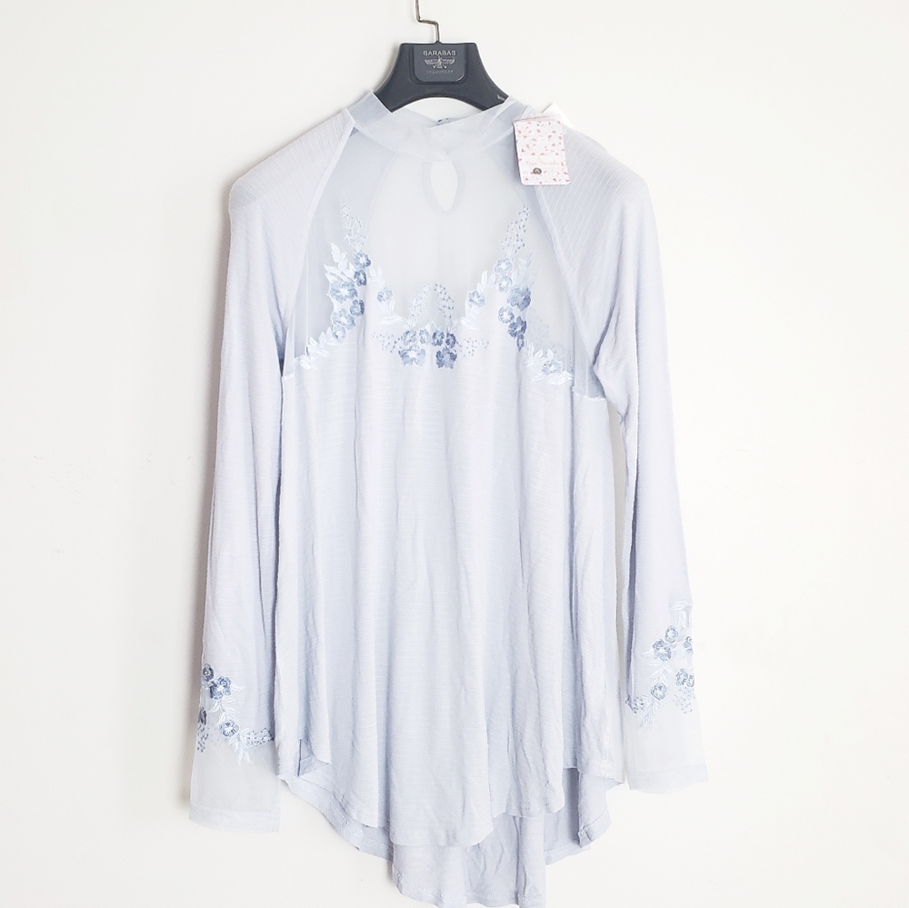 Free People Light Blue Flower Flow Top